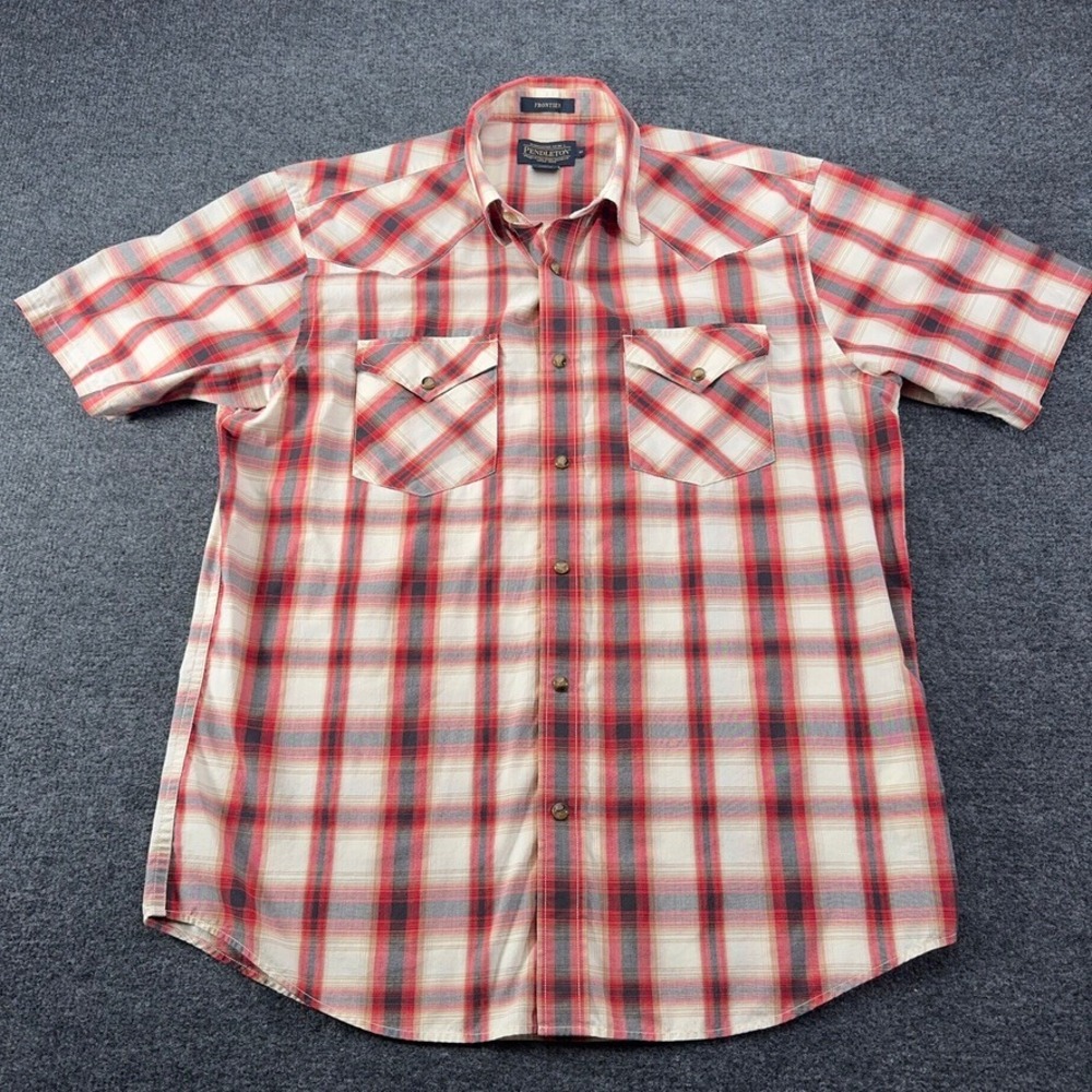 Pendleton Frontier Mens Medium Red Plaid Western Snap Short Sleeve Shirt